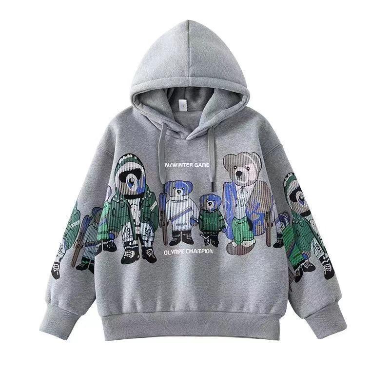 2024 Новая плюшевая толстовка с капюшоном для мальчиков: Плотная, стильная и теплая для детей среднего и крупного размера — идеально подходит для осенних и зимних видов спорта.