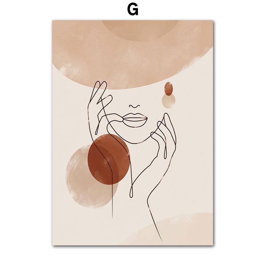 Богемная мода Женщина Растение Пара Абстрактные линии Скандинавские постеры Печать Настенная живопись Холст Картина Гостиная Домашний декор