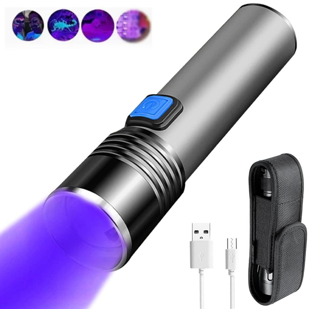395nm UV Flashlight Black Light,USB Rechargeable Portable Mini Ultraviolet Torch for Pet Urine Stains Detection,Scorpion Hunting