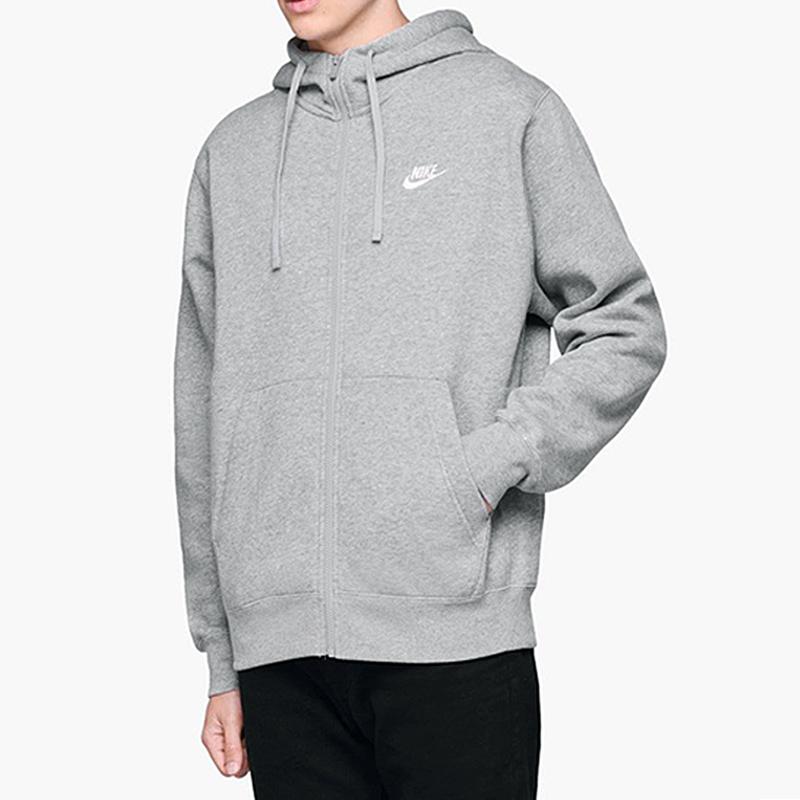 Nike Sportswear Club Fleece Full-Zip Hoodie Dark Grey Heather/Matte Silver/White Men Streetwear BV2645-063