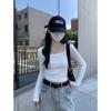 White shirt women's collar front shoulder bottoming shirt spring short open button long sleeve inner top