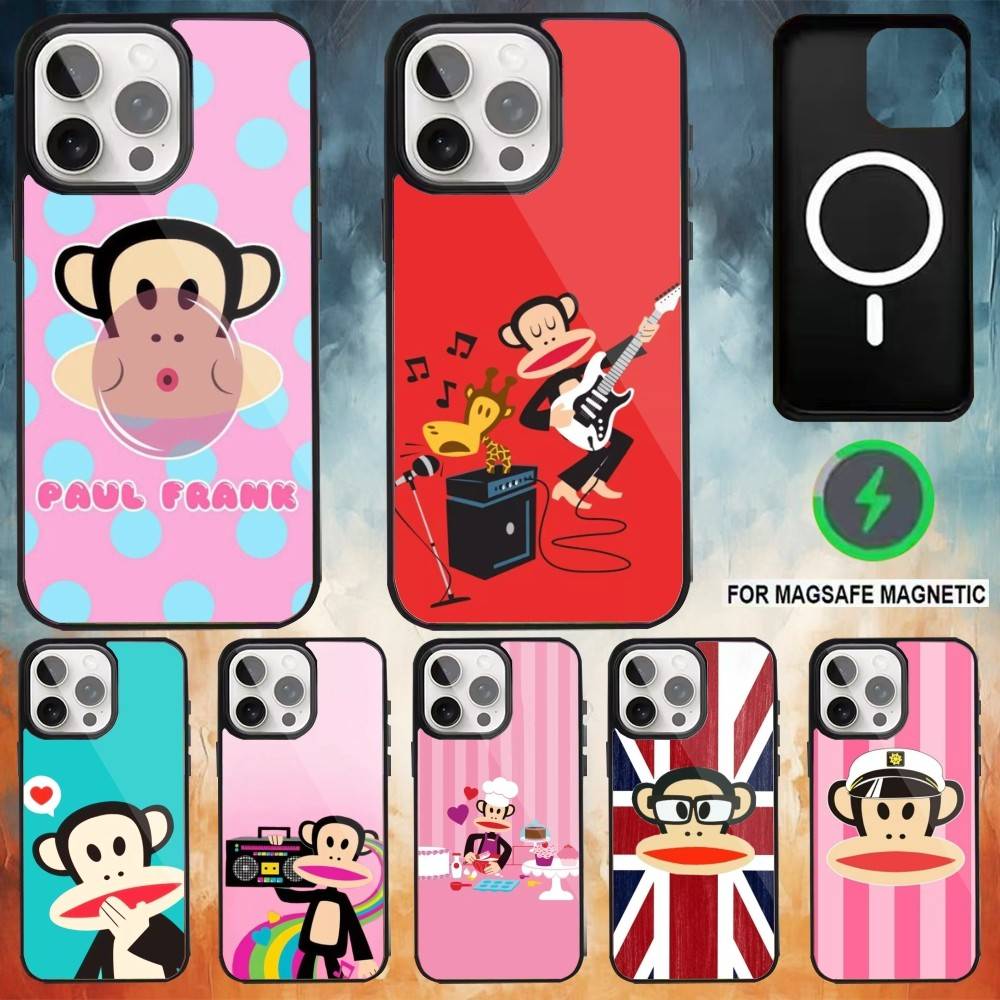 Милый Чехол для Телефона P-Paul Frank Для iPhone 17 16 15 14 13 12 Pro Max Plus для Magsafe Зеркальный Беспроводной Магнитный Чехол
