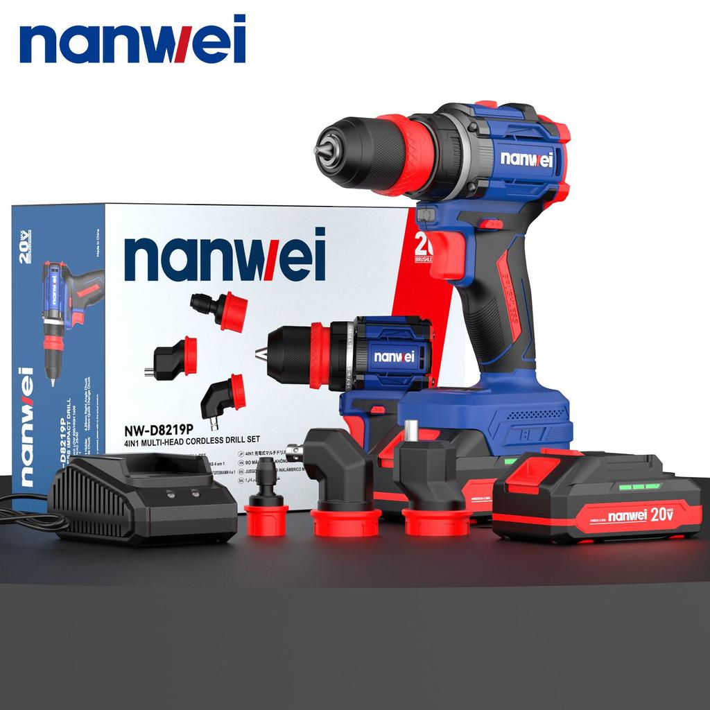 NANWEI Электрическая отвертка 4-в-1 50 Нм с несколькими головками, бесщеточным двигателем, 20 В