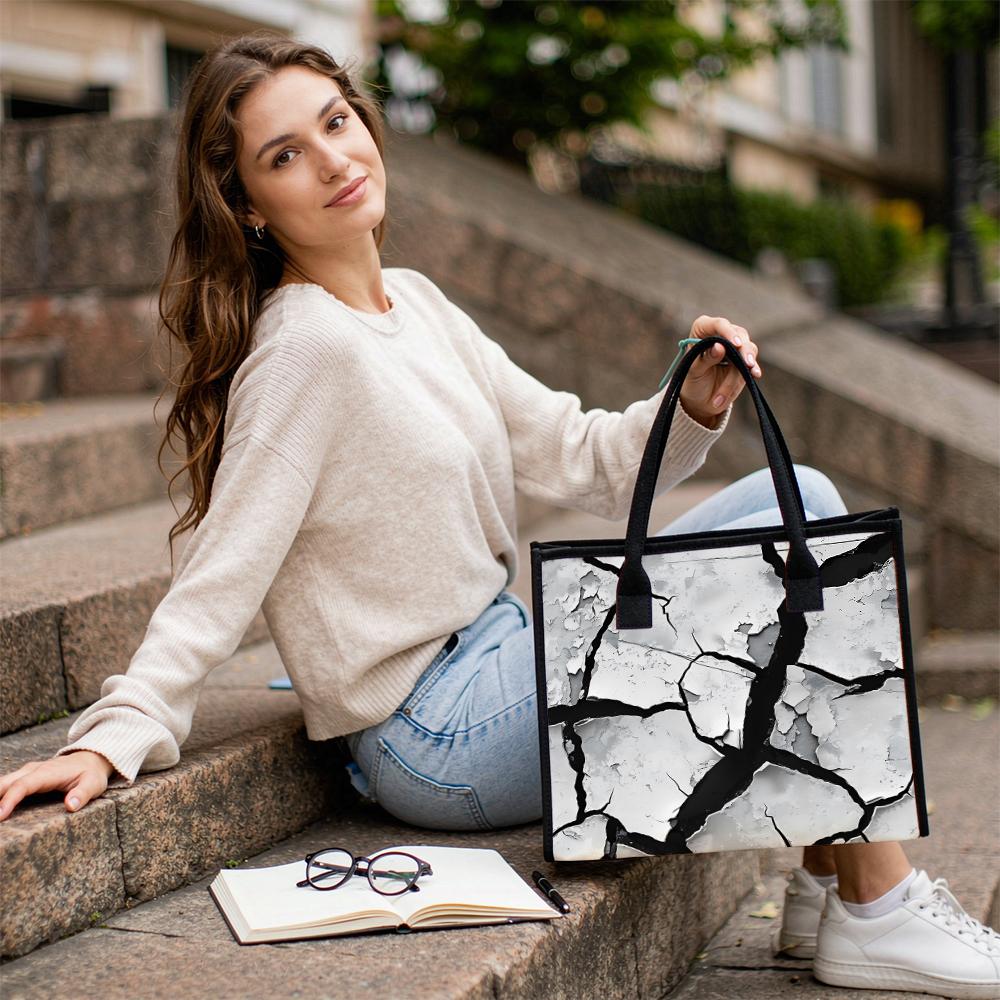 Cracked Pattern Tote Bag Large Capacity Daily Use Handbag Fashion Casual Shoulder Bag for Women Street Shopping Portable Purse