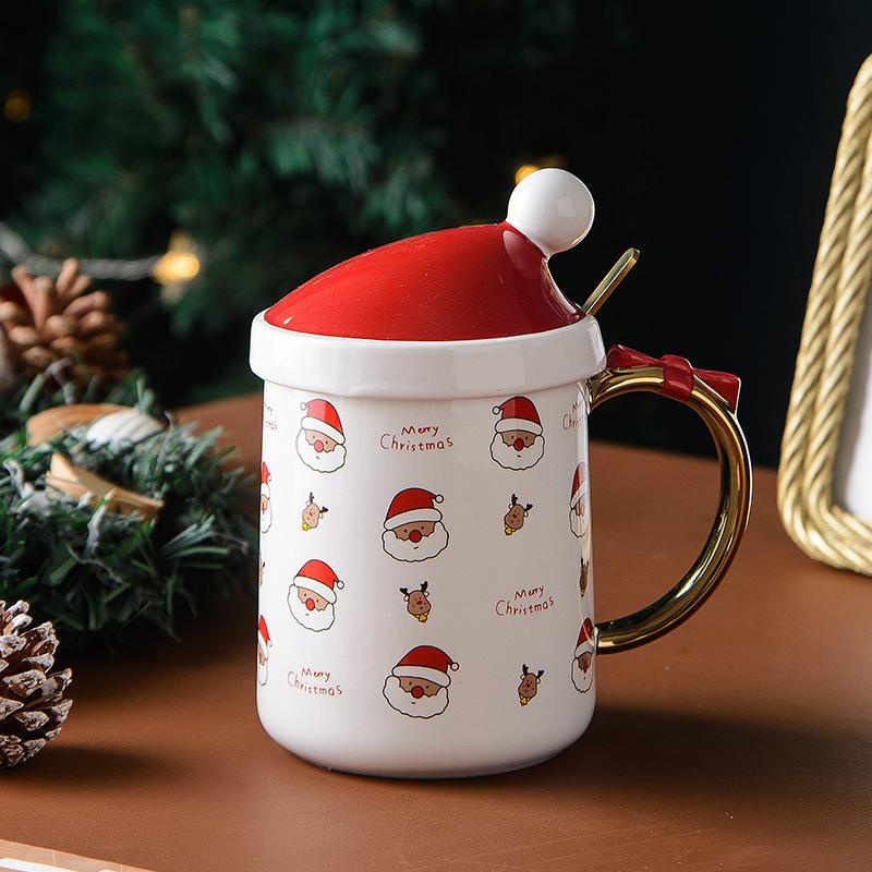 Luxury Christmas Mug Santa Ceramic Cup Bow Handle Creative Coffee Cup Cartoon Christmas