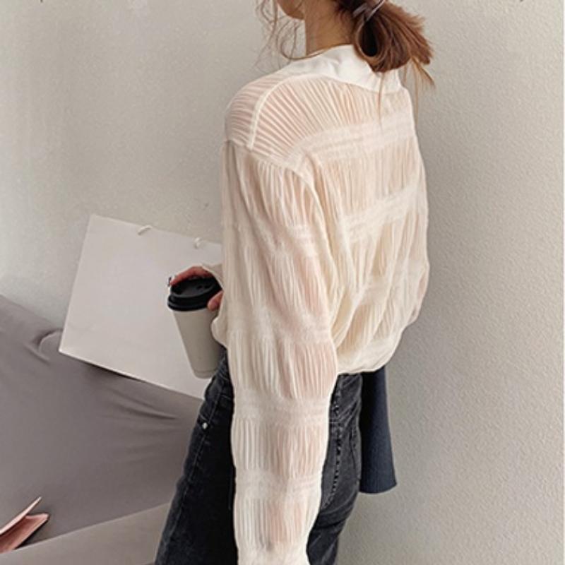 Chiffon Blouses Women Turn Down Collar Long Sleeve Korean Fashion Vintage Elegant Casual Office Lady Large Size Shirts
