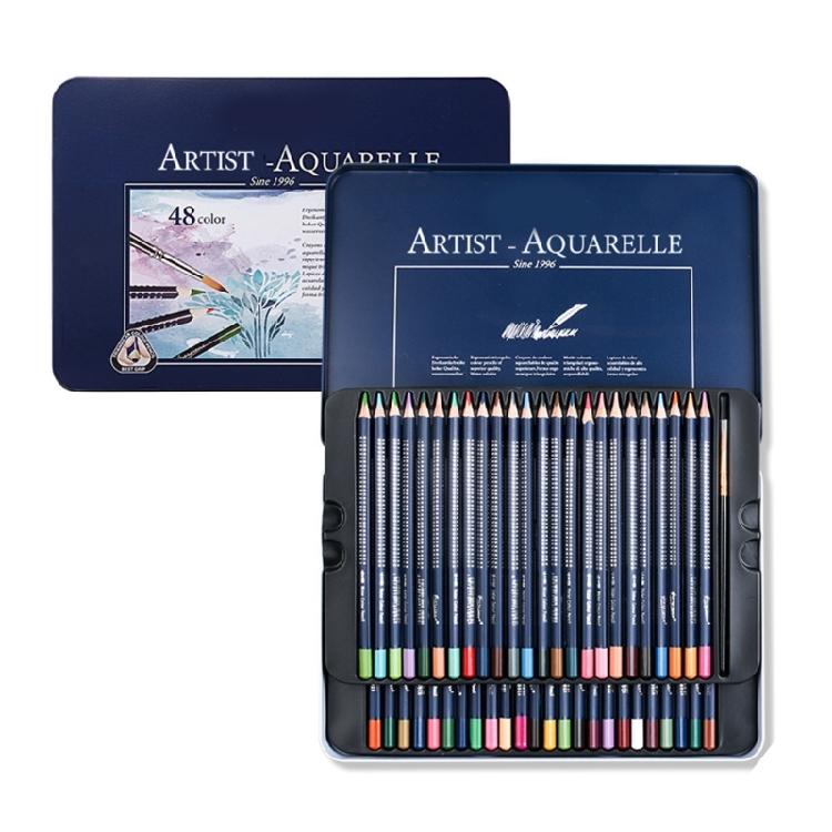 Watercolour Colouring Pencil Set with Brush Water-Soluble Coloured Pencils in Metal Case for Kid Adult Artist Coloring