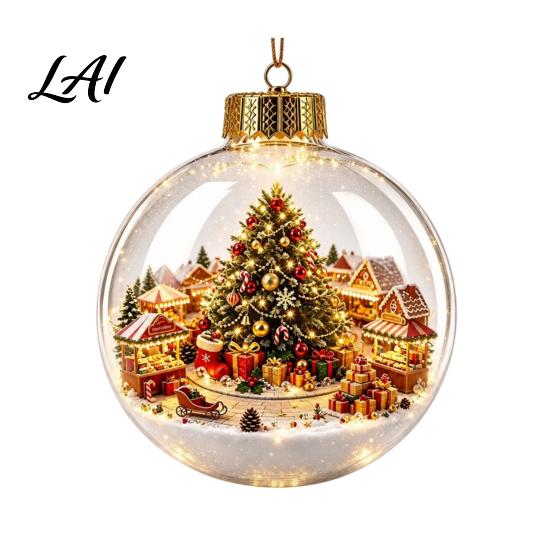 Warm Light Seasonal Ornaments Glowing Clear Christmas Ball Ornament Up Story Decoration with LED Decorative Garland Accents Light Mini Holiday Scene