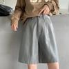 Women's Black Faux PU Leather Shorts High Waist Wide Leg Loose Pants Female Trousers