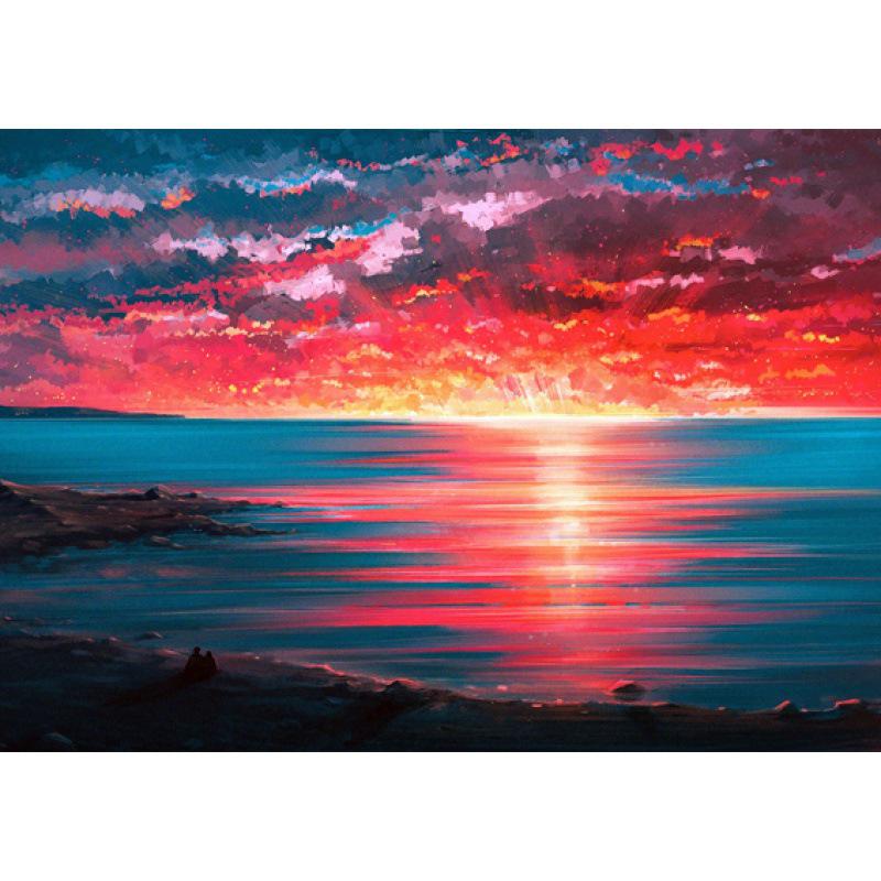 Free Shipping Sunrise Landscape Oil Painting Poster for Dorms, Cafes, Bedrooms, and Bars – Decorative Wall Art with Frame