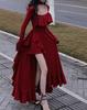 Autumn Red Vintage Elegant Dress Women Flare Sleeve Designer Sweet Long Dress Female Ruffles Retro Princess Irregular Dress