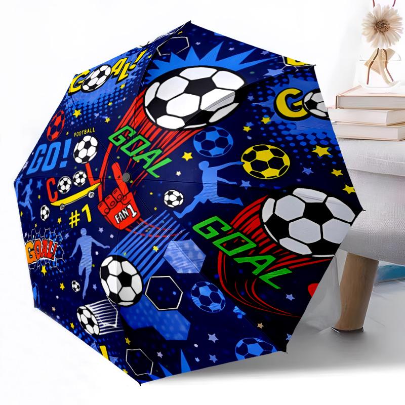 Soccer Ball Artwork Compact Travel Automatic Umbrella Sturdy 8-Rib Shaft Foldable Design All-Season Use Fashion Lovers Wedding Party Gift