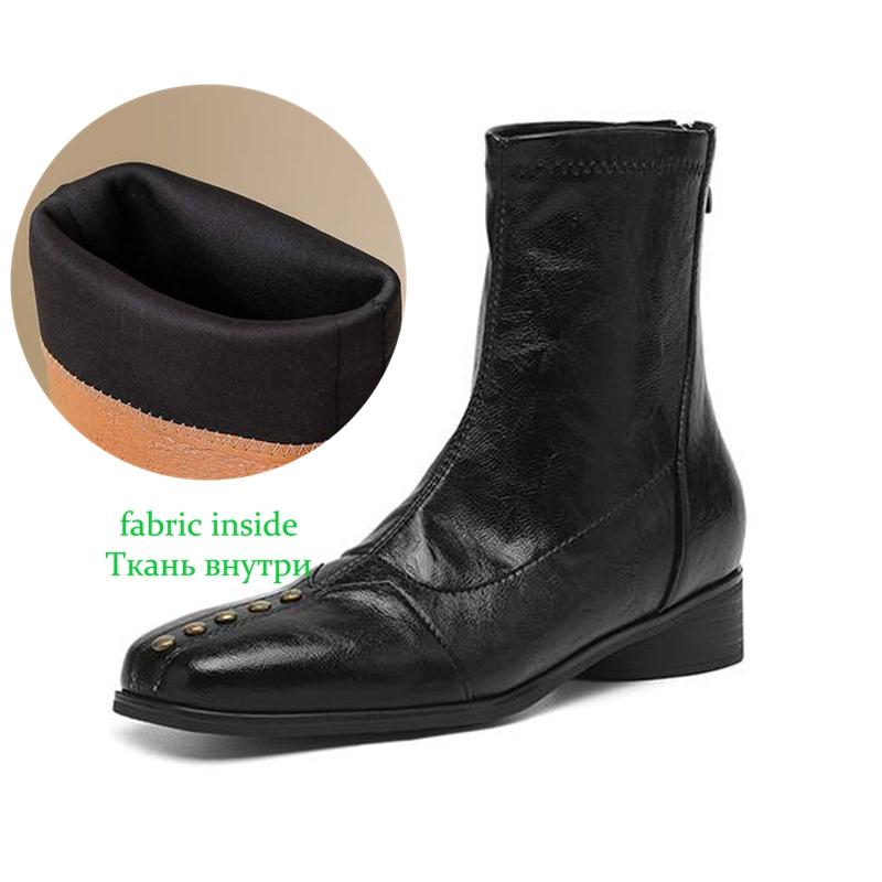 Krazing Pot Зимние ботильоны из микрофибры с квадратным носком, современный размер 33, размер 43, металлические заклепки, средний каблук, на молнии, женские ботильоны