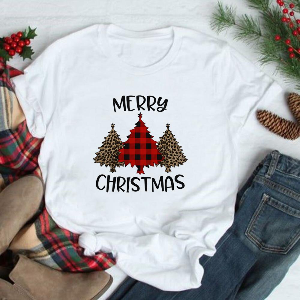 Christmas Tree Graphic Tees Women Short Sleeve Harajuku T Shirt Tumblr Female Xmas Party Festival