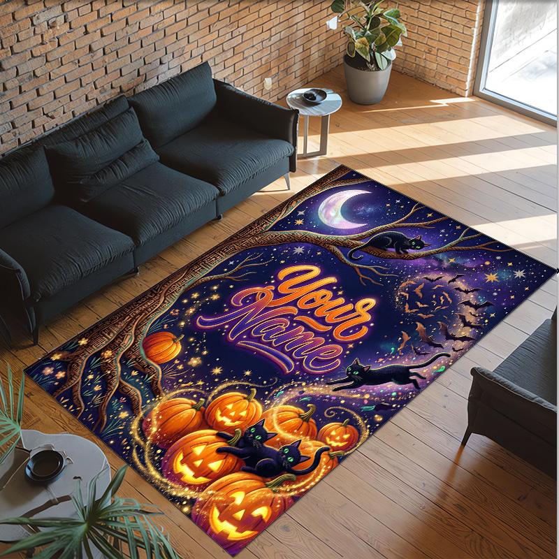 Halloween Theme Crystal Velvet Rug Personalized Custom Name Text Soft Floor Mat Home Decor