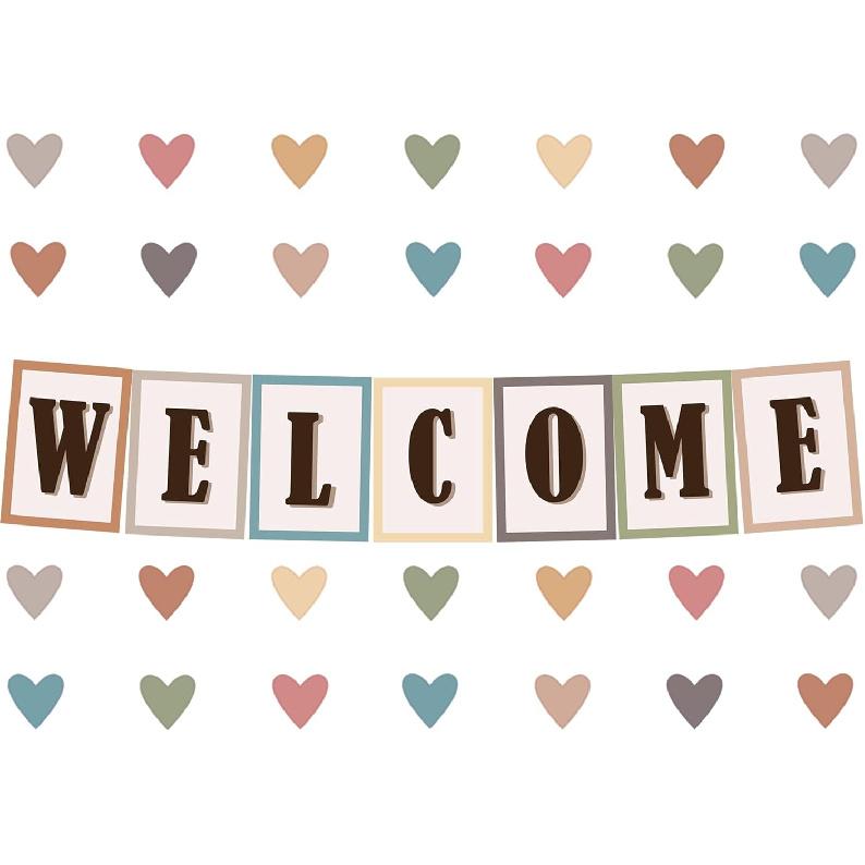Youngever 67 pcs Confetti Pennants Welcome Bulletin Board with Golden Border (Boho Design)