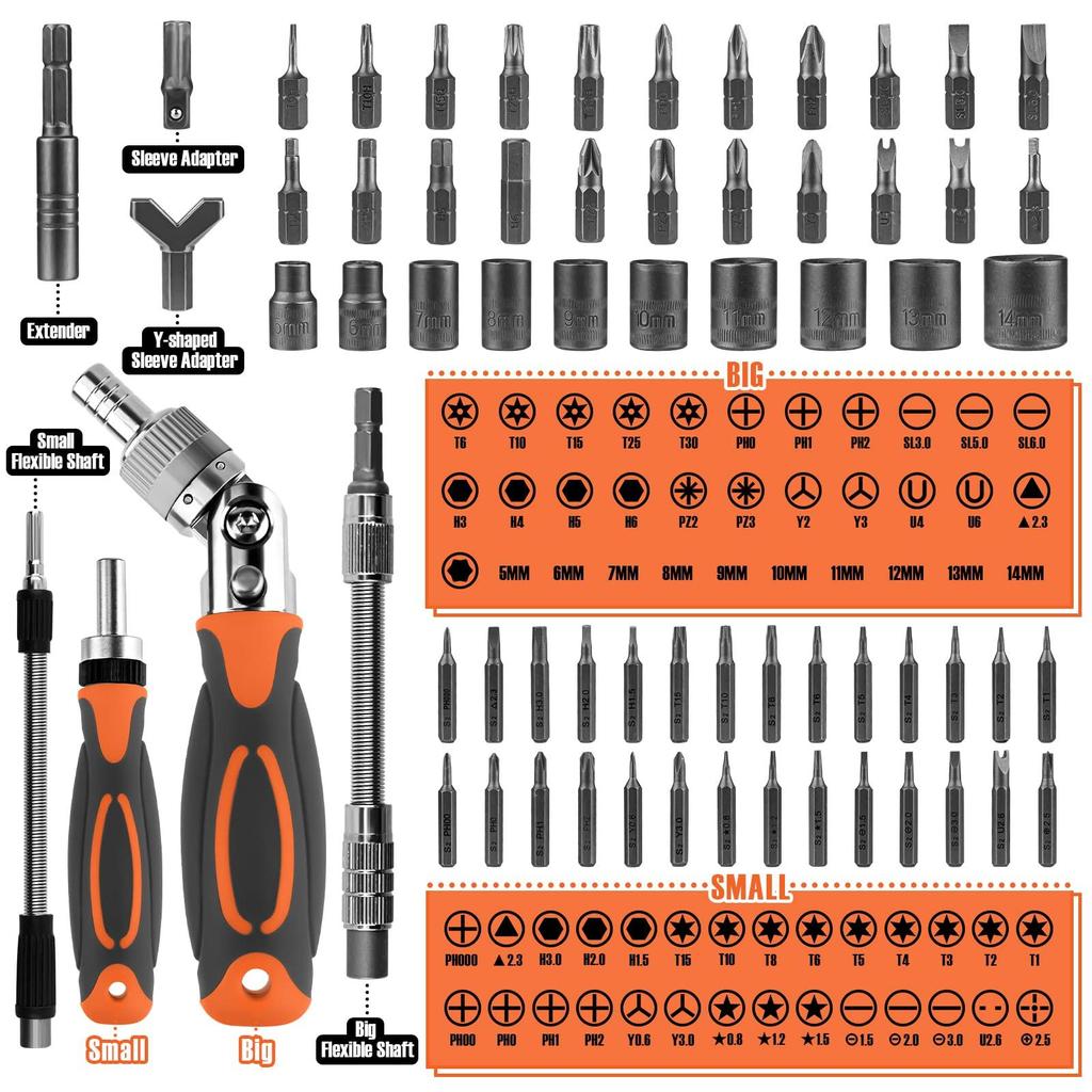 Ratchet Screwdriver 68 In 1 Socket Set and Magnetic Screwdriver Bit Set for Computer/Bike/Car/Electronics Maintenance