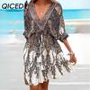 Летние женские праздничные этнические платья с V-образным вырезом и рукавом 1/2