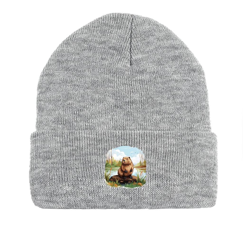 Hamster River Warm Knitted Hat Beanie, Animal Woman Cap Cozy Stretchy Leisure Gorro Knitted Cap Beanie