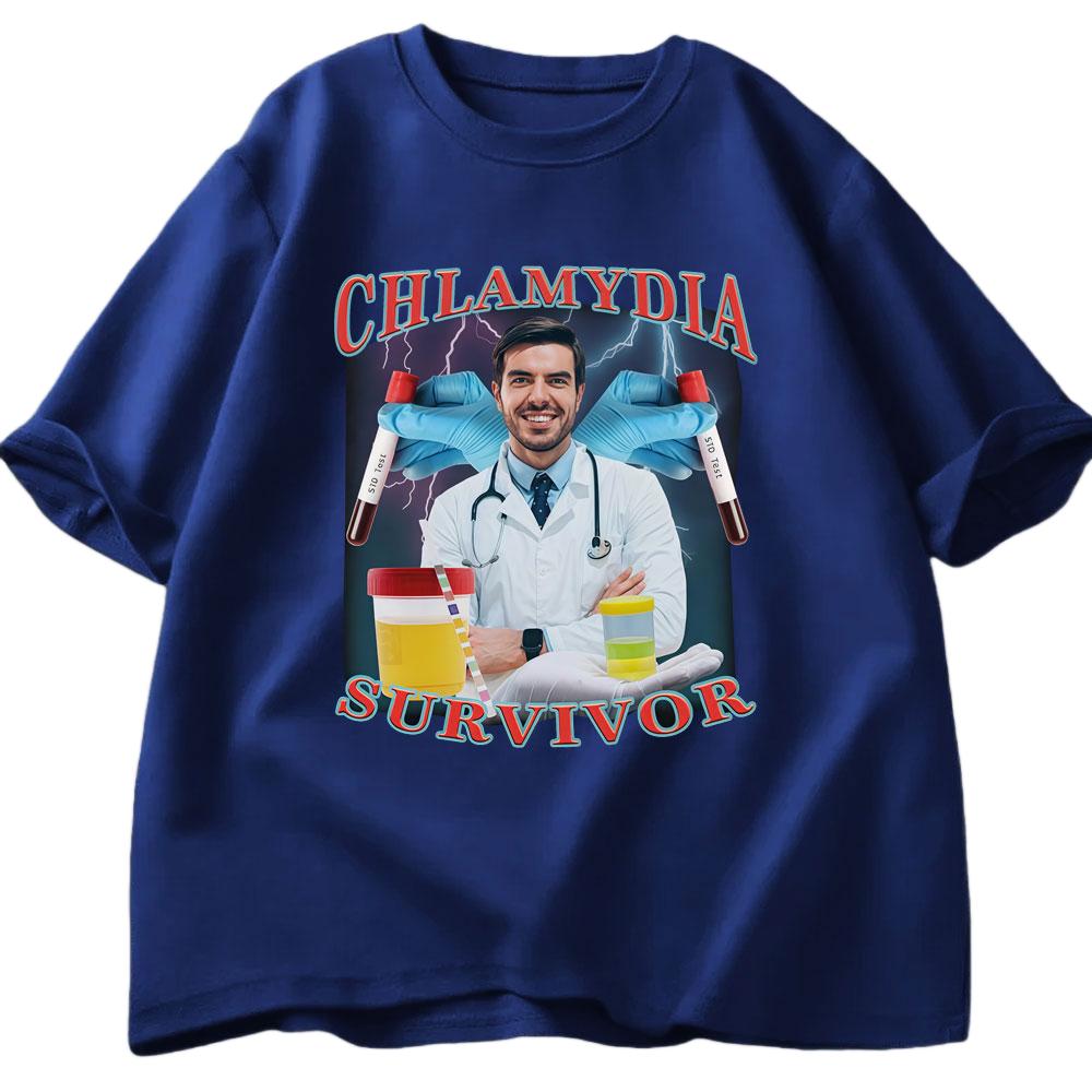 Chlamydia Survivor Fun Tshirt Mens Womens Casual Cotton Tshirt Fashion Humorous Oversized Short Sleeve Tshirt Mens Tshirt
