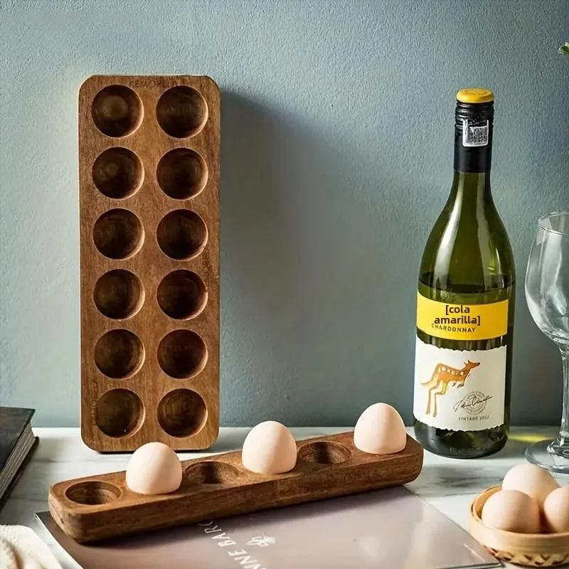 1 modern wooden egg storage box, kitchen organizer with multiple compartments for fresh eggs, perfect for home cooking