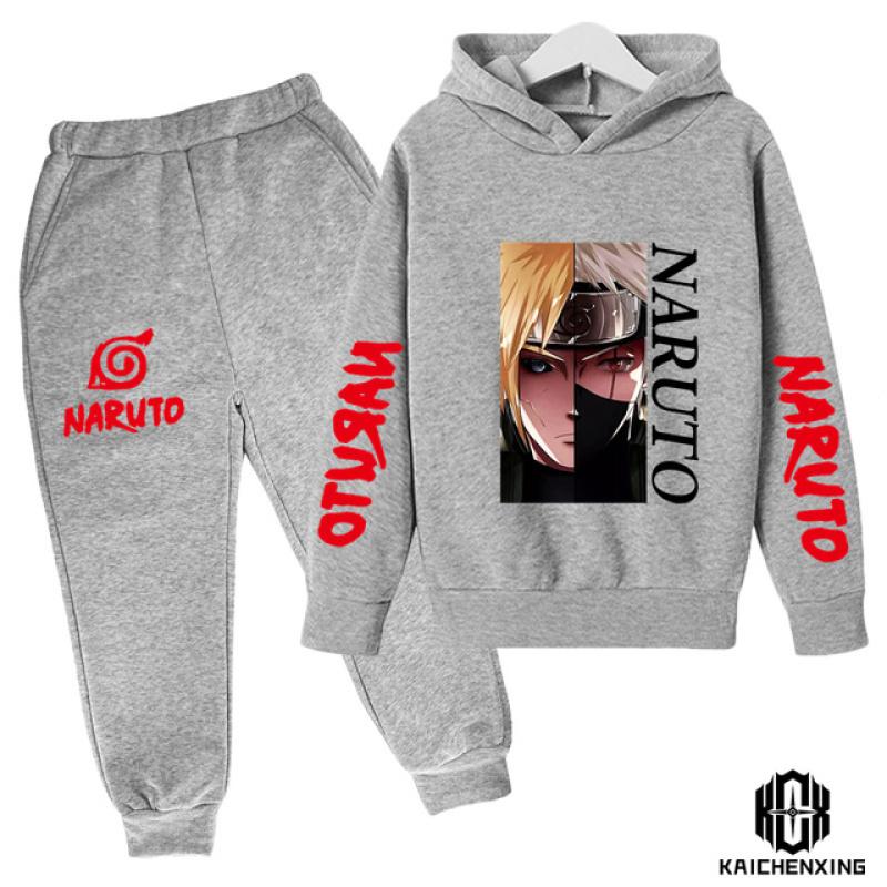 Весенняя повседневная спортивная одежда Наруто для маленьких мальчиков и девочек, детский милый детский топ + штаны, спортивный костюм для мальчиков 4-14 лет