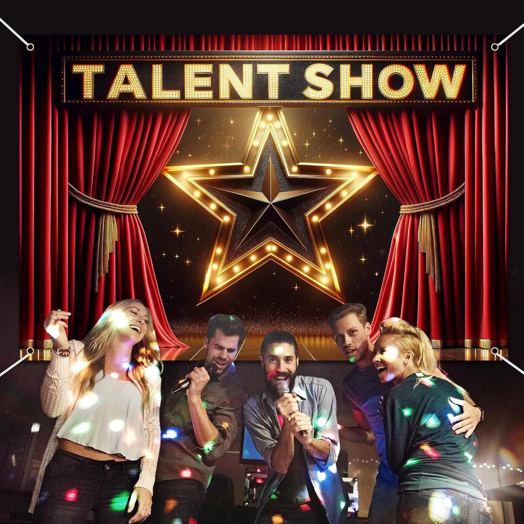 Talent Show Backdrop Banner Starlight Stage Theme Background Decor for Boys Girls Performance Magic Shows Talent Party B