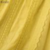 ZANZEA Летняя женская блузка с круглым вырезом, коротким рукавом, кружевной вязкой крючком, повседневная