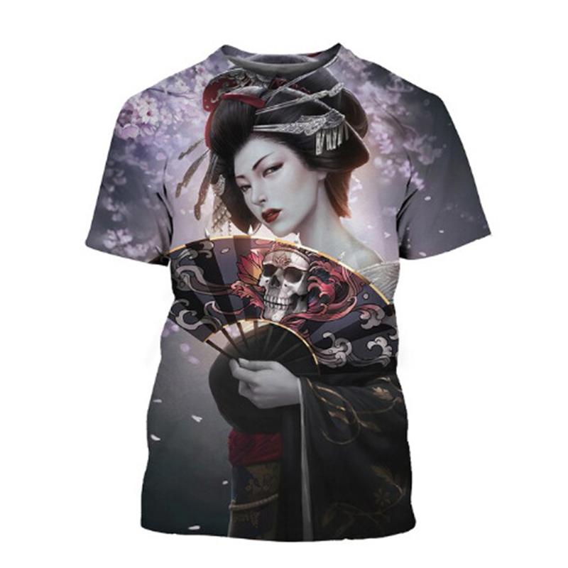 Japanese Geisha 3d Printed T-shirt For Men Harajuku Short Sleeves O-neck Tee Shirts Ethnic Style Street Casual Oversized Tees