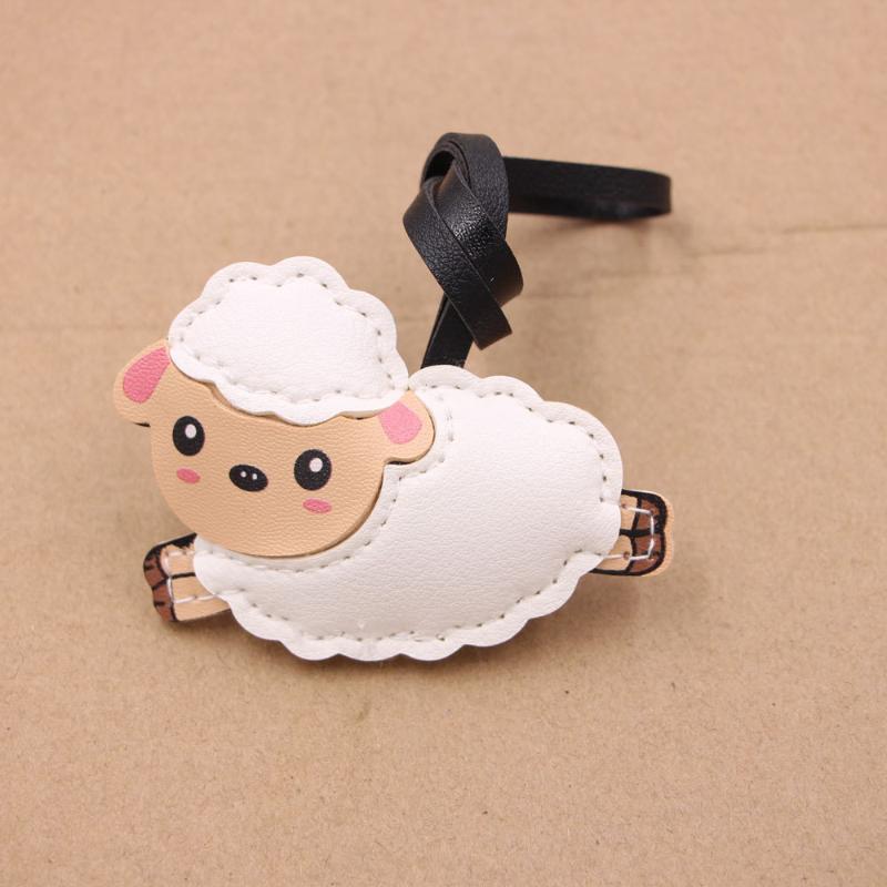 Fashion Cartoon Sheep PU Leather Bag Charm Cute Decorative Hanging Ornament for Backpacks Handbags Keys Travel Accessory