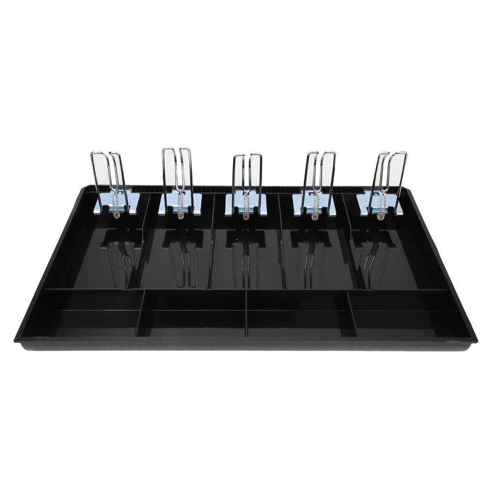 ABS Material Tray with Metal Clip Cash Drawer Register Insert Tray Currency Storage Box(Black)