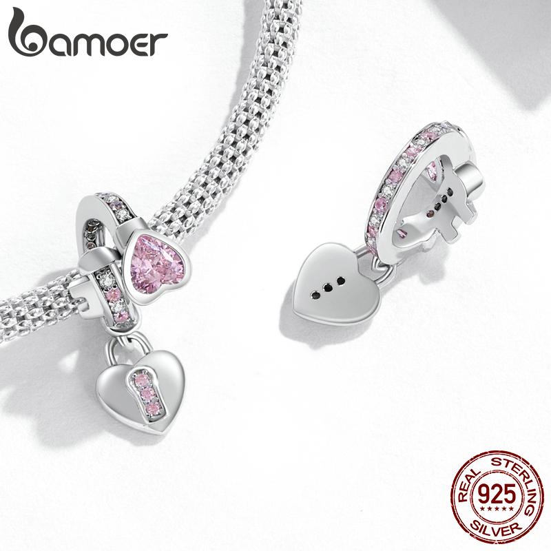 BAMOER Стерлингового Серебра 925 пробы Любовь Замок Подвески для Женщин Оригинальный Браслет Изящные Ювелирные Изделия Подарок на День Святого Валентина