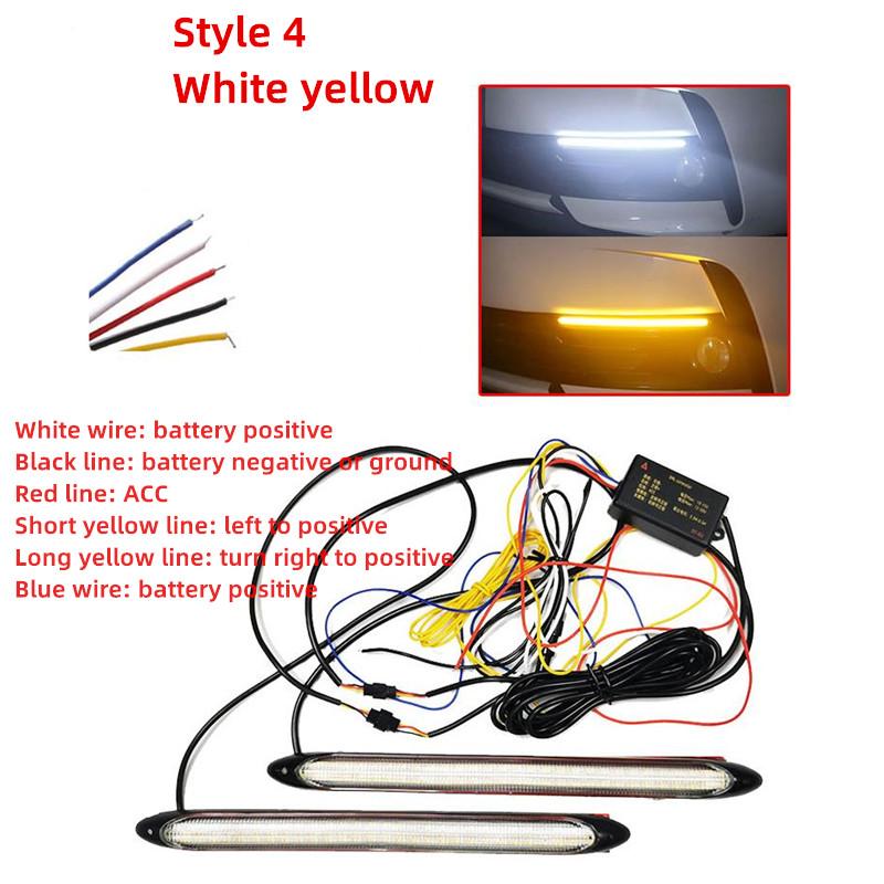 Автомобильные дневные ходовые огни DRL, водонепроницаемые, универсальные, постоянного тока 12 В, светодиодные, автоматические фары, последовательный указатель поворота, желтый, дневной свет, белый