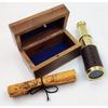 6" Handheld Brass Telescope with Wooden Box and Antique Map - Pirate Navigation
