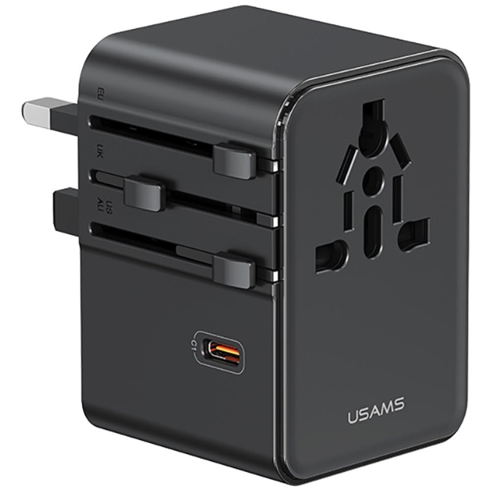 USAMS Travel Adapter CC310 3xUSB-C 70W 4in1 US/AU/EU/UK Black