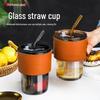 Stylish Bamboo Glass Cup with Lid and Straw - Portable for Water, Milk, or Coffee