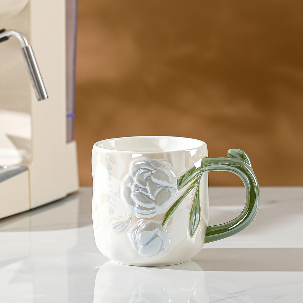 Ins Style Flowers Personalized Household Mug High Value Ceramic Cute Office Breakfast Water Cup Girls Gift