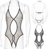 Men Womens See-through Mesh Bodysuit One Piece Halter Bikini Swimsuits Swimwear Bathing Suit