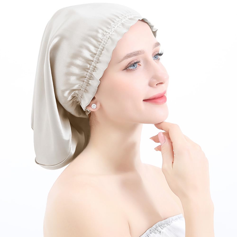 KISSOS Silk Night Hair Sleeping For Beautiful Long Hair Cap, Cap, Cap, Sleeping, Moisturizing, Hair, (Khaki)