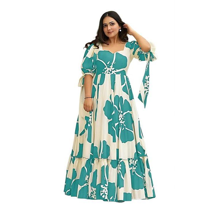 Женское платье макси из вискозы с цветочным принтом|Цельное платье для женщин|Платье в западном стиле|Расклешенное платье для женщин|Платье длиной до щиколотки