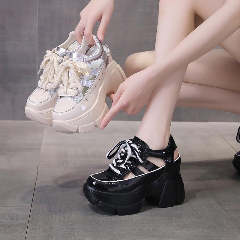 Женские сандалии 10 см, летние, новые, толстая подошва, пляжные, большого размера, мягкая подошва, нескользящая, желеобразная обувь, полая щиколотка, пряжка, круглый носок