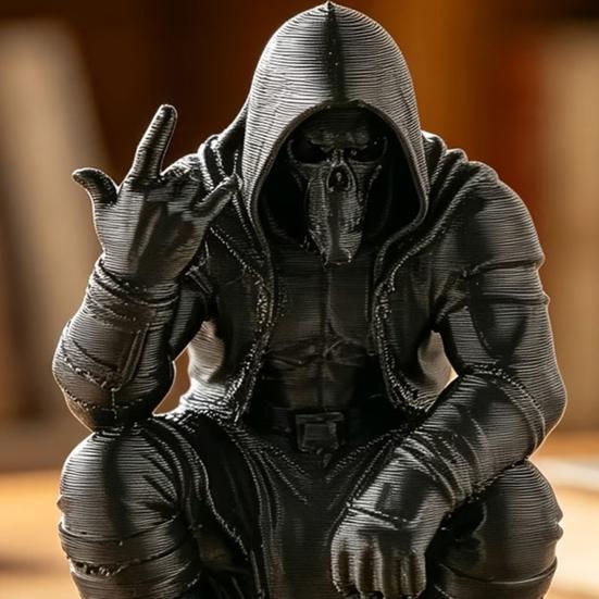Мини-фигурка черепа с капюшоном, напечатанная на 3D-принтере, Настольное украшение в темном стиле, Крутой скелет с жестом рок-музыканта, Декор для кабинета, комнаты для киберспорта