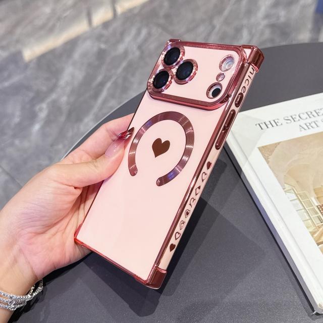 Для Для Iphone 17 Air Pro Max  Покрытие Рамка в форме сердца  Магнитный Чехол для Телефона Для Для Iphone 13 14 15 16 Plus Задняя Крышка