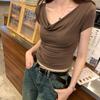 Swing Collar Slim Slimming Stretch Short-sleeved T-shirt Women's Summer 2025 New Hot Girl Short Top