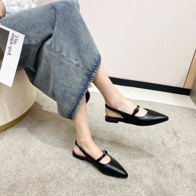 Летние новые сандалии для женщин: Черный остроконечный головной убор, прямой пояс, пустые задние сандалии French Simple Casual