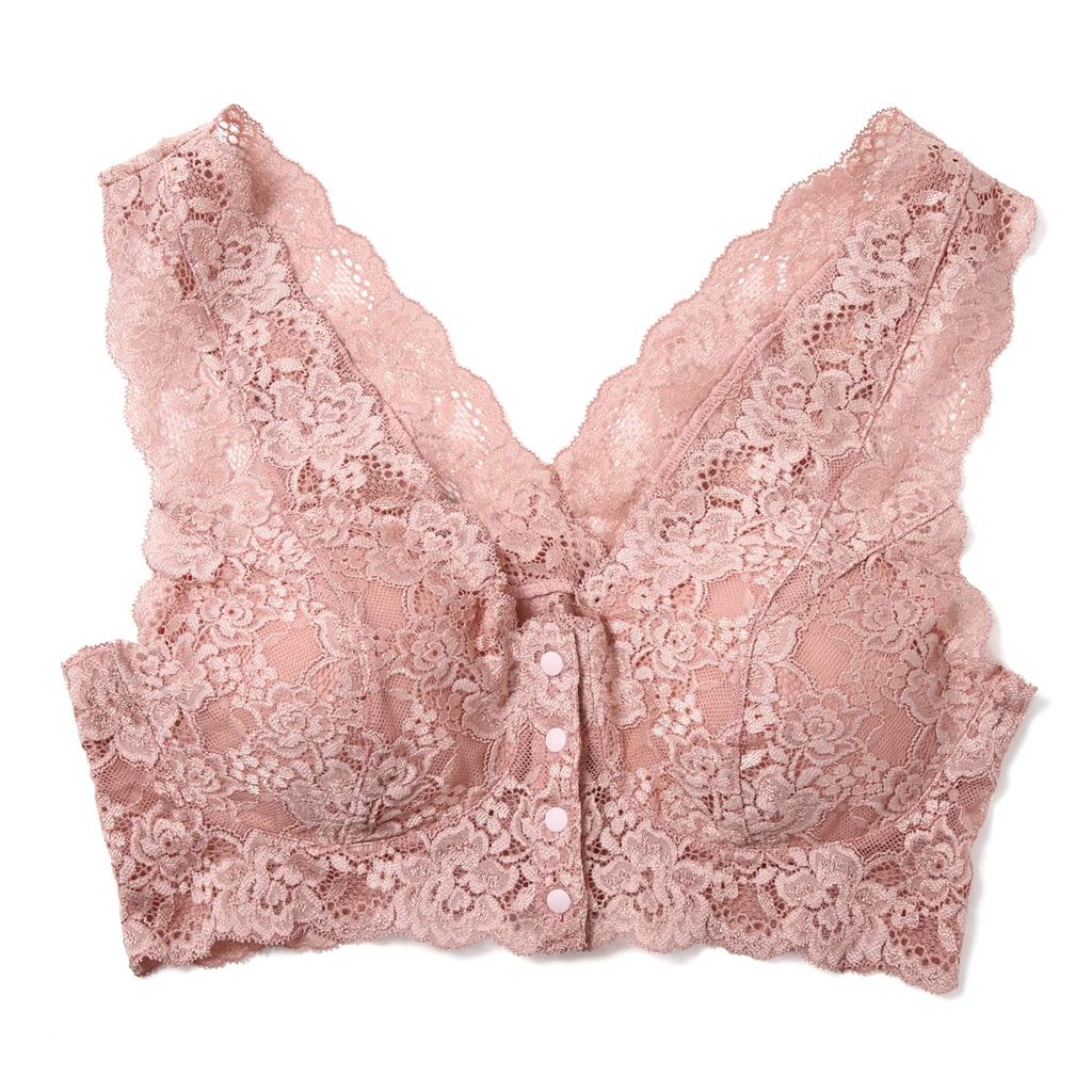 MY Breast Cancer Soft Bra with Snap Cotton Size [KISS LIFE] Post-Surgery Bra, Non-Wired, Lace, Front-Hook, Buttons, (Papillon Bra) (Pink, S)