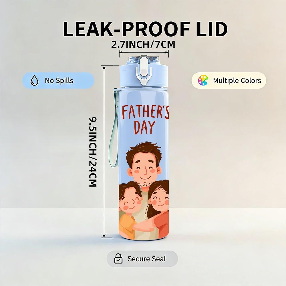 1PC Fathers Day Family Portrait Cartoon Print 750ml Color Plastic Sports Water Bottle Leakproof Flip Straw Lid Suitable for Sports Office Home Use