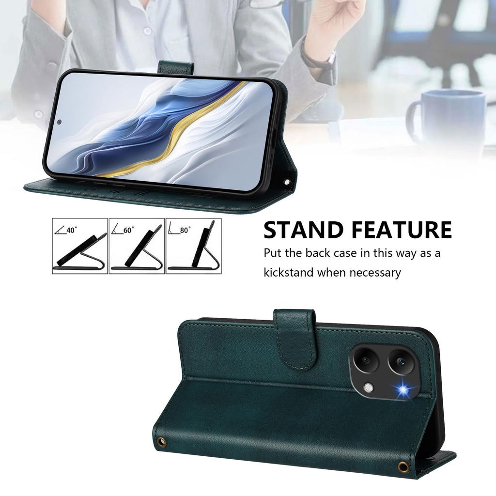 Wallet Case for Poco X8 Pro Max 5G - Leather/PU, Dark Green, With Lanyard