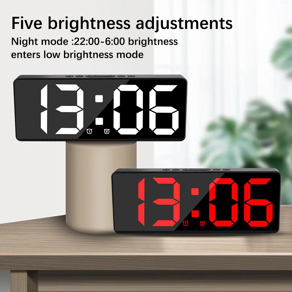 12/24H Функция «анти-беспокойство» Цифровой будильник Голосовое управление Температура Повтор Ночной режим Настольные часы Светодиодные часы Электронные часы