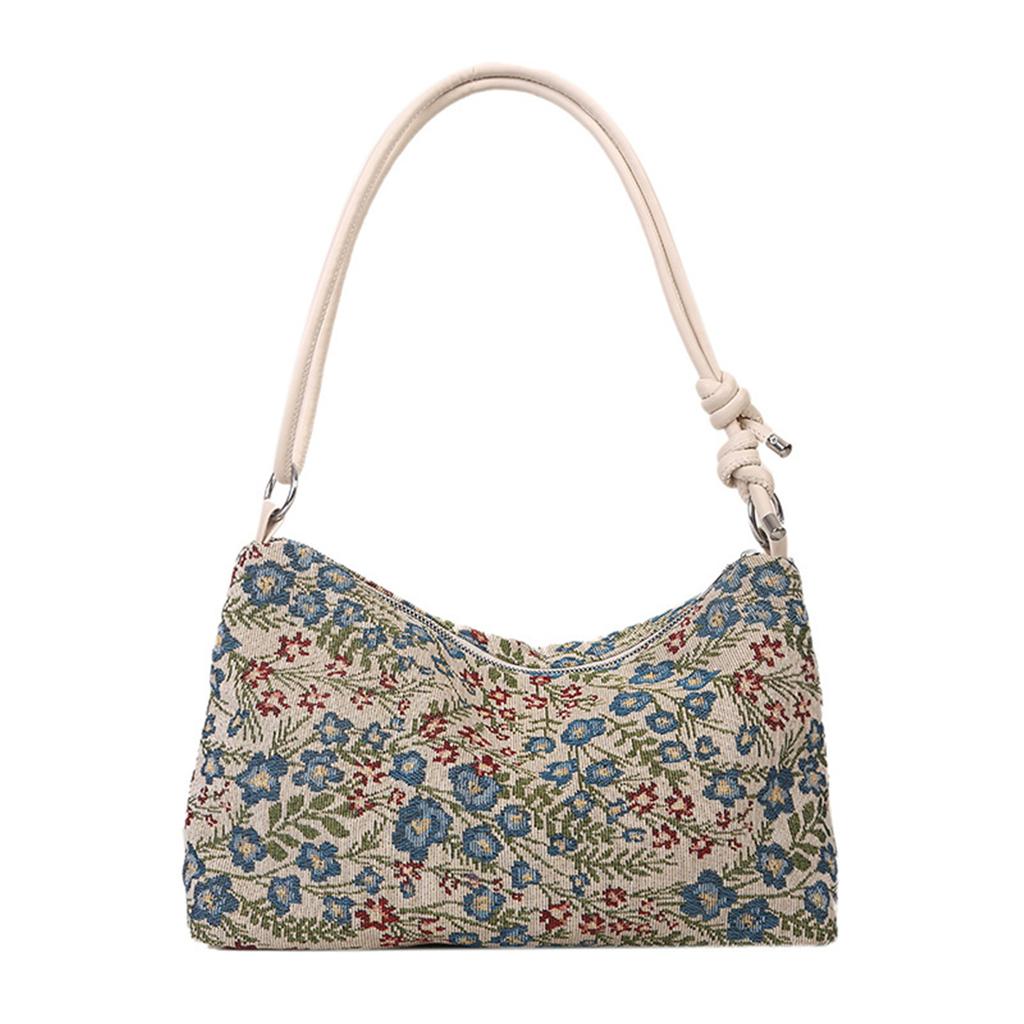 Women Korean Fashion Shoulder Handbag Vintage Ethnic Colorful Flower Underarm Bag Crossbody Bag with Adjusted Strap